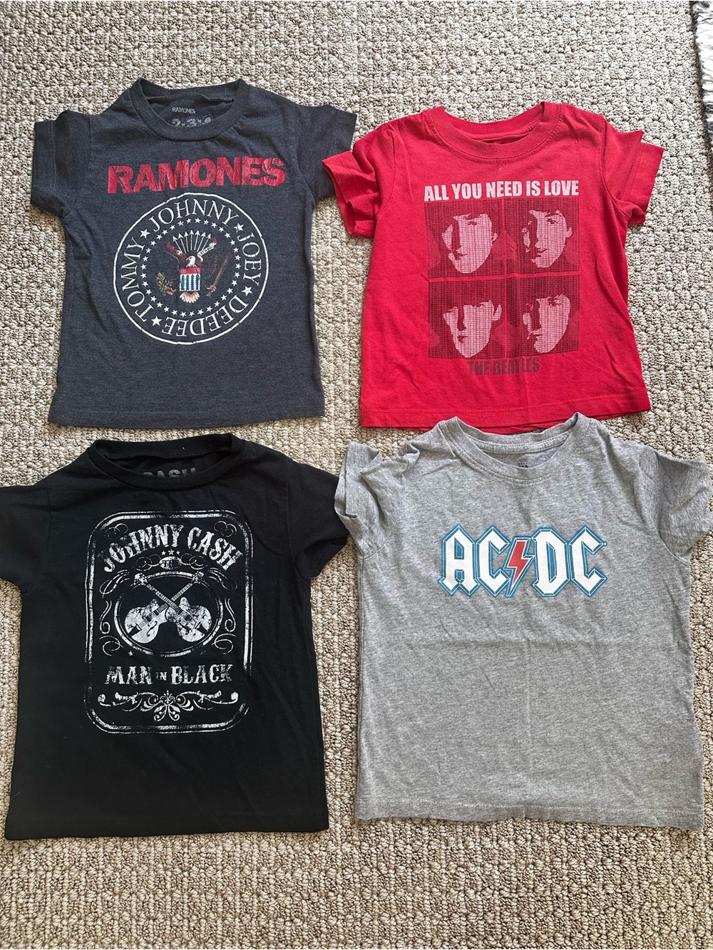 Kids Rock Bands Beatles Ramones Johnny Cash AC/DC Graphic Tees tshirts - 2T